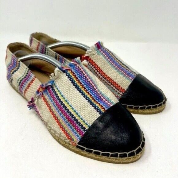 Loeffler Randall flat colorful espadrilles 7B BoxW striped canvas and leather - Picture 1 of 7
